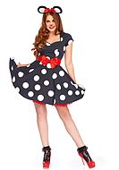 Female mouse, costume dress, big bow, short sleeves, polka dot